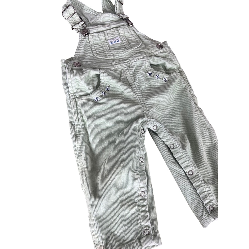 Arizona Sage Green Corduroy Overalls Floral Shirt Set Embroidered Flower 12M